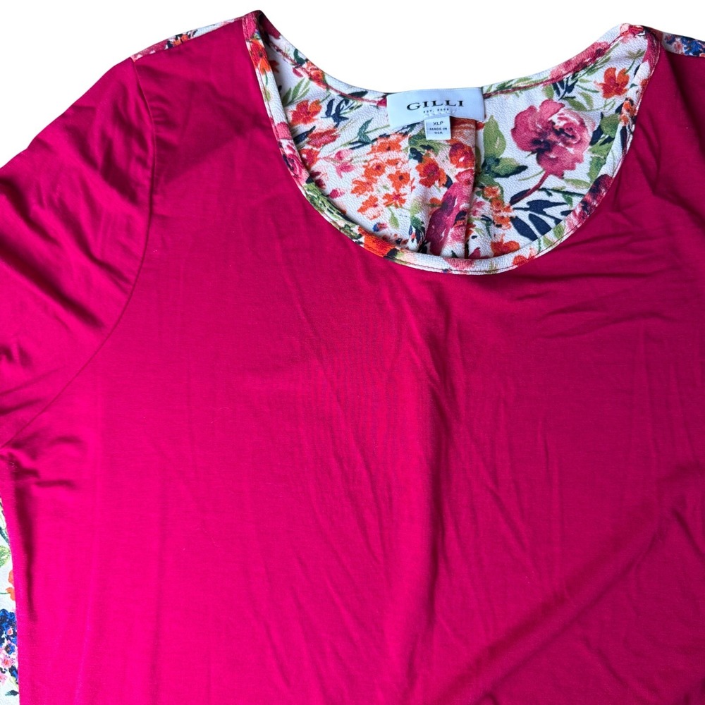 Gilli Womens Floral Back Mixed Media Top XLP Fuchsia Botanical Made in USA